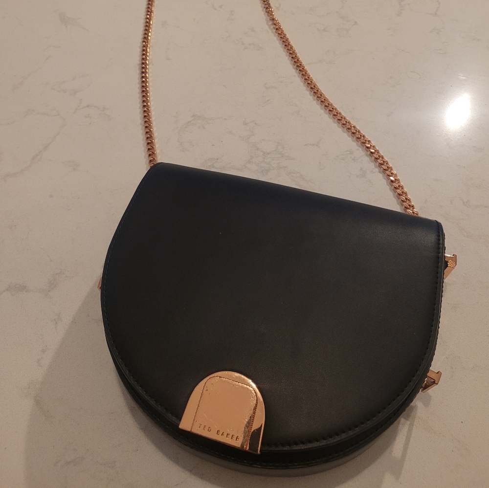 Ted Baker Black and Rose Gold Roxaane Moon Clasp Bag